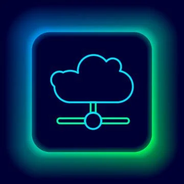 Glowing neon line Network cloud connection icon isolated on black background Illustrazione stock