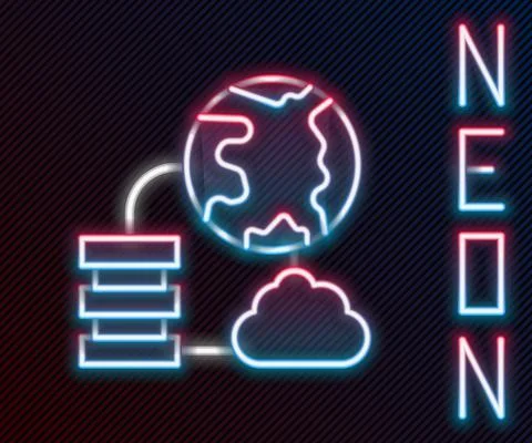 Glowing neon line Network cloud connection icon isolated on black background Stock Illustration