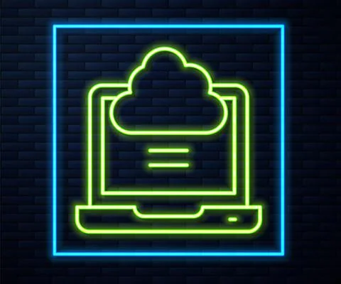 Glowing neon line Network cloud connection icon isolated on brick wall Stock Illustration