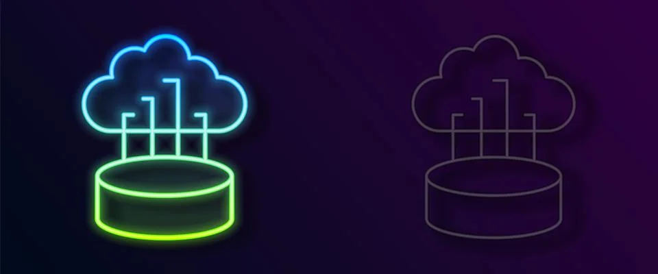 Glowing neon line Network cloud connection icon isolated on black background Stock Illustration