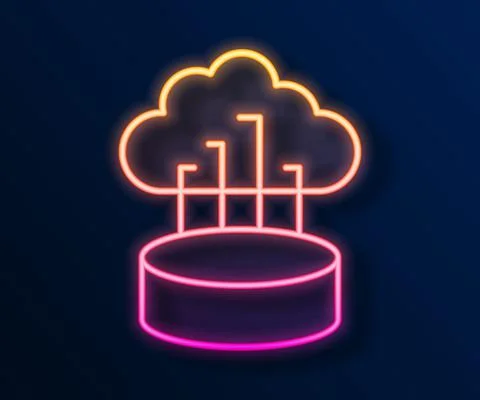 Glowing neon line Network cloud connection icon isolated on black background Stock Illustration