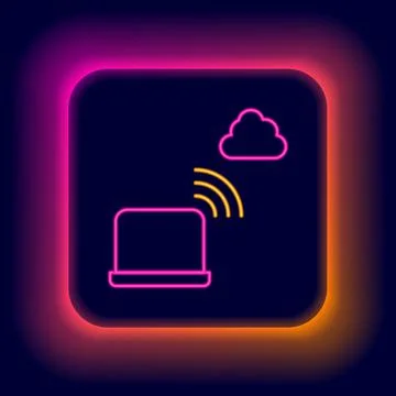Glowing neon line Network cloud connection icon isolated on black background Stock Illustration