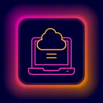 Glowing neon line Network cloud connection icon isolated on black background Illustrazione stock