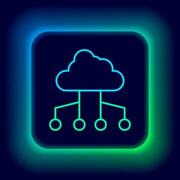 Glowing neon line Network cloud connection icon isolated on black background Stock Illustration