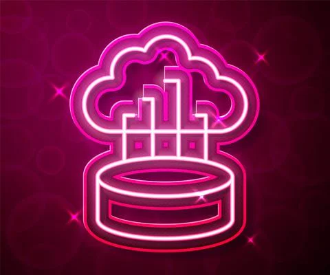 Glowing neon line Network cloud connection icon isolated on red background Stock Illustration