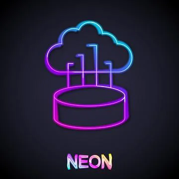 Glowing neon line Network cloud connection icon isolated on black background Stock Illustration