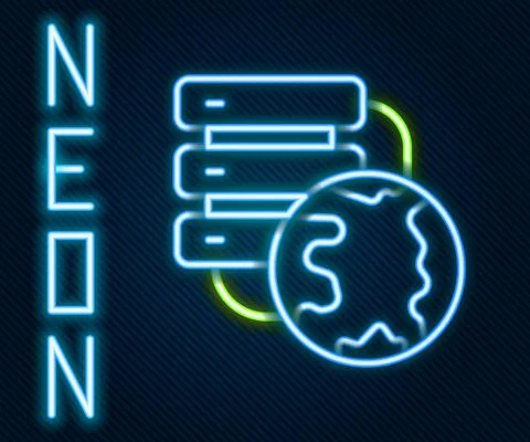 Glowing neon line Network cloud connection icon isolated on black background Stock Illustration