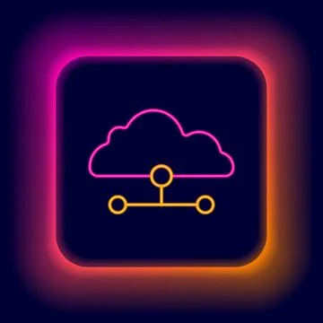 Glowing neon line Network cloud connection icon isolated on black background Stock Illustration