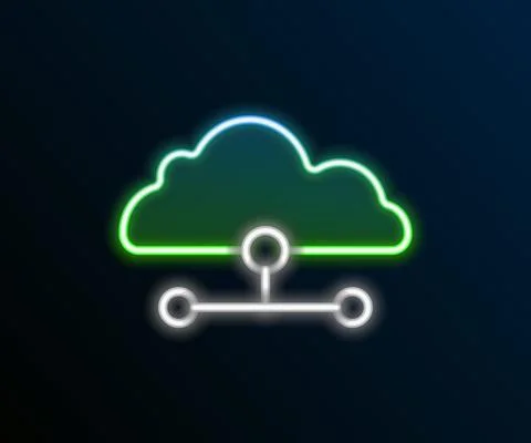 Glowing neon line Network cloud connection icon isolated on black background Stock Illustration