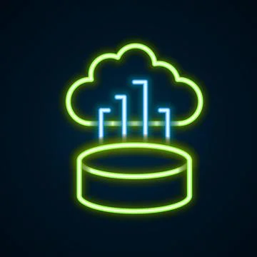 Glowing neon line Network cloud connection icon isolated on black background Illustrazione stock
