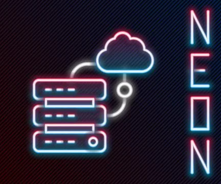 Glowing neon line Network cloud connection icon isolated on black background. 스톡 일러스트