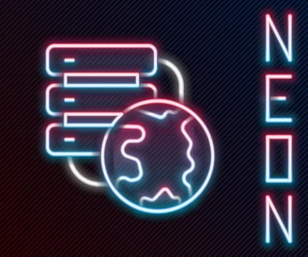 Glowing neon line Network cloud connection icon isolated on black background 스톡 일러스트