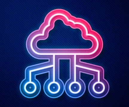 Glowing neon line Network cloud connection icon isolated on blue background Stock Illustration