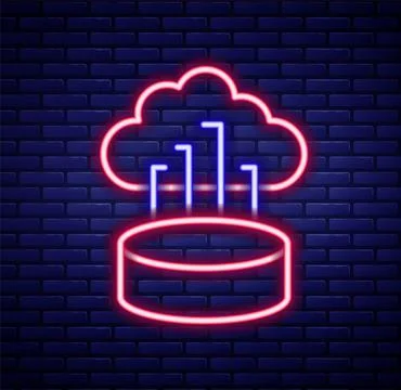 Glowing neon line Network cloud connection icon isolated on brick wall 스톡 일러스트