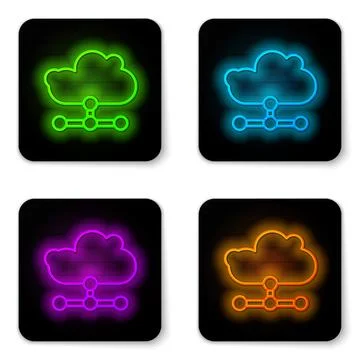 Glowing neon line Network cloud connection icon isolated on white backgroun.. Illustrazione stock