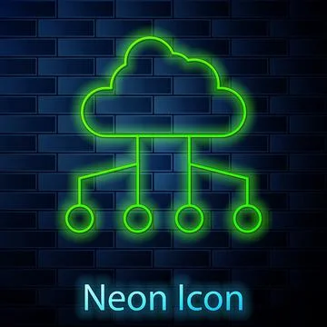 Glowing neon line Network cloud connection icon isolated on brick wall back.. 스톡 일러스트