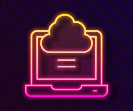 Glowing neon line Network cloud connection icon isolated on black backgroun.. Stock Illustration