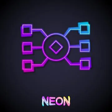 Glowing neon line Neural network icon isolated on black background. Artificia Stock Illustration