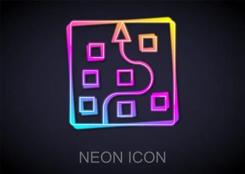 Glowing neon line Neural network icon isolated on black background. Artific.. Stock Illustration