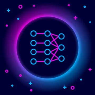 Glowing neon line Neural network icon isolated on black background. Artific.. イラスト素材