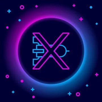 Glowing neon line No war icon isolated on black background. The peace symbol Stock Illustration