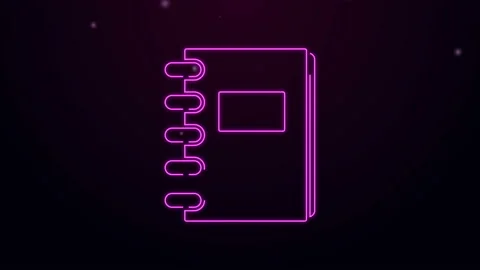 Glowing neon line Notebook icon isolated on purple background. Spiral notepad Video stock 139553542