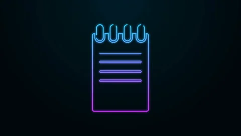Glowing neon line Notebook icon isolated on black background. Spiral notepad Video stock 139946826
