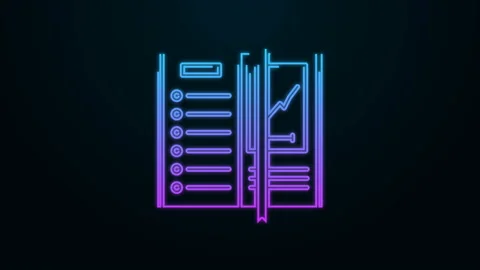 Glowing neon line Notebook icon isolated on black background. Spiral notepad Video stock 140054001
