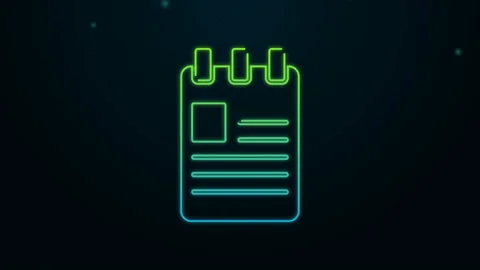Glowing neon line Notebook icon isolated on black background. Spiral notepad Video stock 140294702