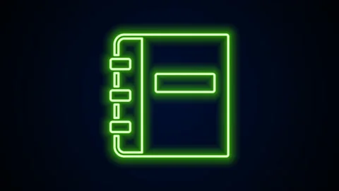 Glowing neon line Notebook icon isolated on black background. Spiral notepad Video stock 168141286