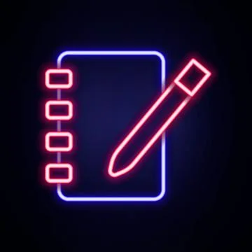 Glowing neon line Notebook icon isolated on brick wall background. Spiral n.. Stock Illustration