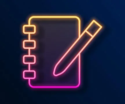 Glowing neon line Notebook icon isolated on black background. Spiral notepa.. Stock Illustration