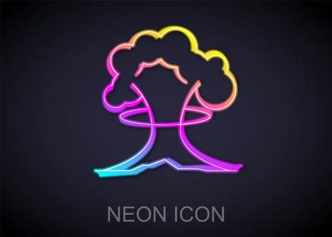 Glowing neon line Nuclear explosion icon isolated on black background. Atomic Stock Illustration
