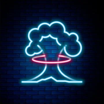 Glowing neon line Nuclear explosion icon isolated on brick wall background イラスト素材