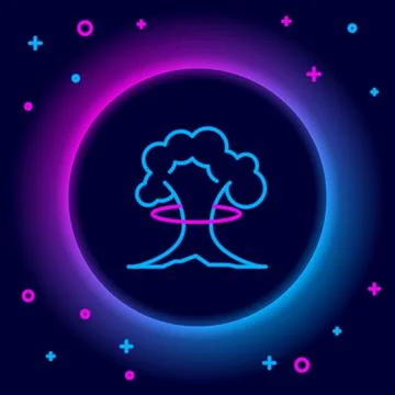Glowing neon line Nuclear explosion icon isolated on black background. Atomic Illustrazione stock