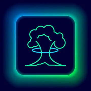 Glowing neon line Nuclear explosion icon isolated on black background. Atomic Stock Illustration