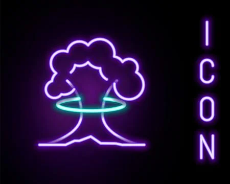 Glowing neon line Nuclear explosion icon isolated on black background. Atomic Stock Illustration