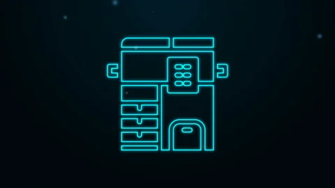 Glowing neon line Office multifunction printer copy machine icon isolated on 動画素材 139728014