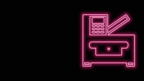 Glowing neon line Office multifunction printer copy machine icon isolated on 動画素材 141291549