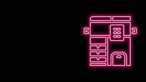Glowing neon line Office multifunction printer copy machine icon isolated on 動画素材 141291567