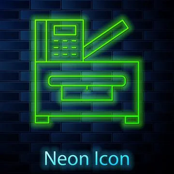 Glowing neon line Office multifunction printer copy machine icon isolated on Stock Illustration