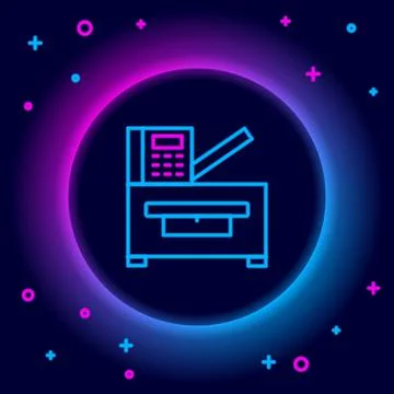 Glowing neon line Office multifunction printer copy machine icon isolated on Stock Illustration