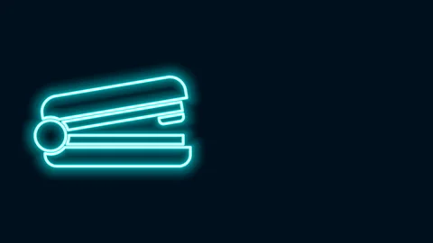 Glowing neon line Office stapler icon isolated on black background. Stapler Stock Footage 141344123
