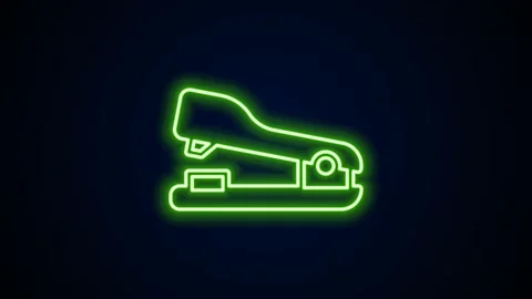 Glowing neon line Office stapler icon isolated on black background. Stapler Stock Footage 159291532