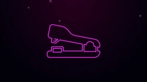 Glowing neon line Office stapler icon isolated on black background. Stapler Stock Footage 159291536