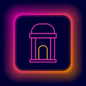 Glowing neon line Old crypt icon isolated on black background. Cemetery symbol Ilustración de archivo