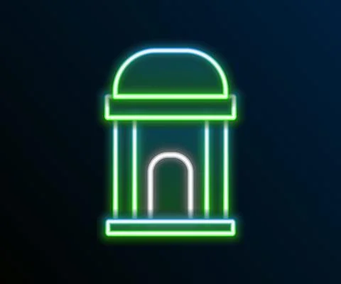 Glowing neon line Old crypt icon isolated on black background. Cemetery symbol Ilustración de archivo