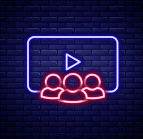 Glowing neon line Online class icon isolated on brick wall background. Online Stock Illustration
