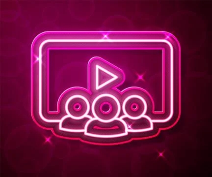 Glowing neon line Online class icon isolated on red background. Online educat イラスト素材