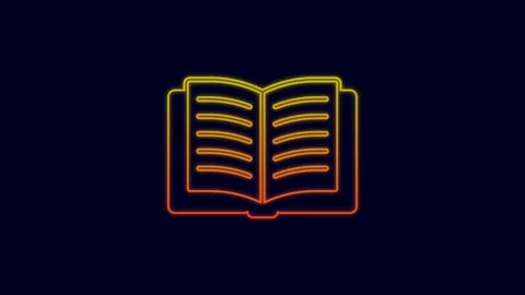 Glowing neon line Open book icon isolated on blue background. 4K Video motion Stock Footage 227231341